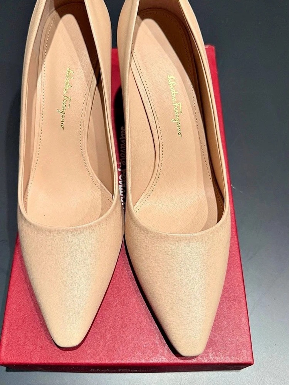 Salvatore Ferragamo Pointed Toe Pumps in Beige- Brand New